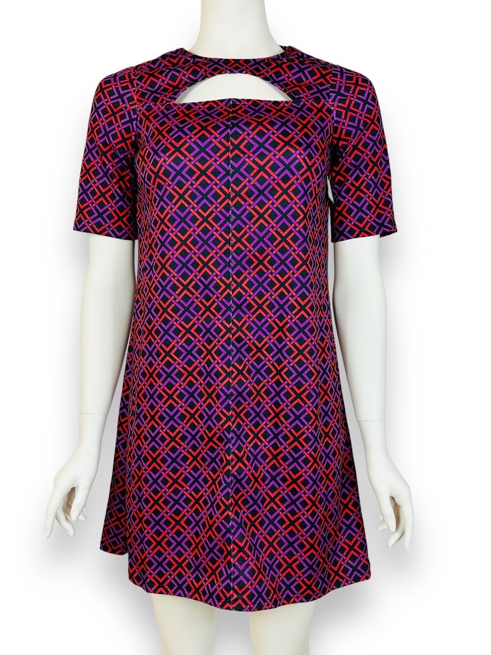 River Island Geometric Mini Dress Women's US 4 UK 8 Black Purple Red $118